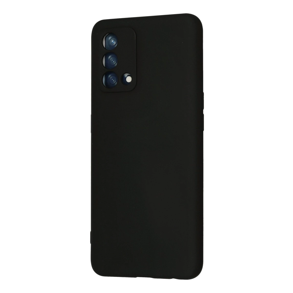 Arkada üç kamera lensi ve flaşı olan siyah telefon kılıfı.