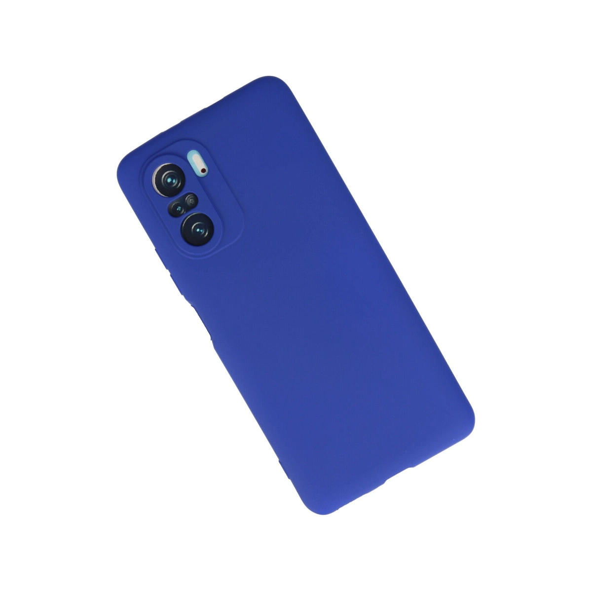 Arkada kamera lens dizilimine sahip mavi bir telefon kılıfı.