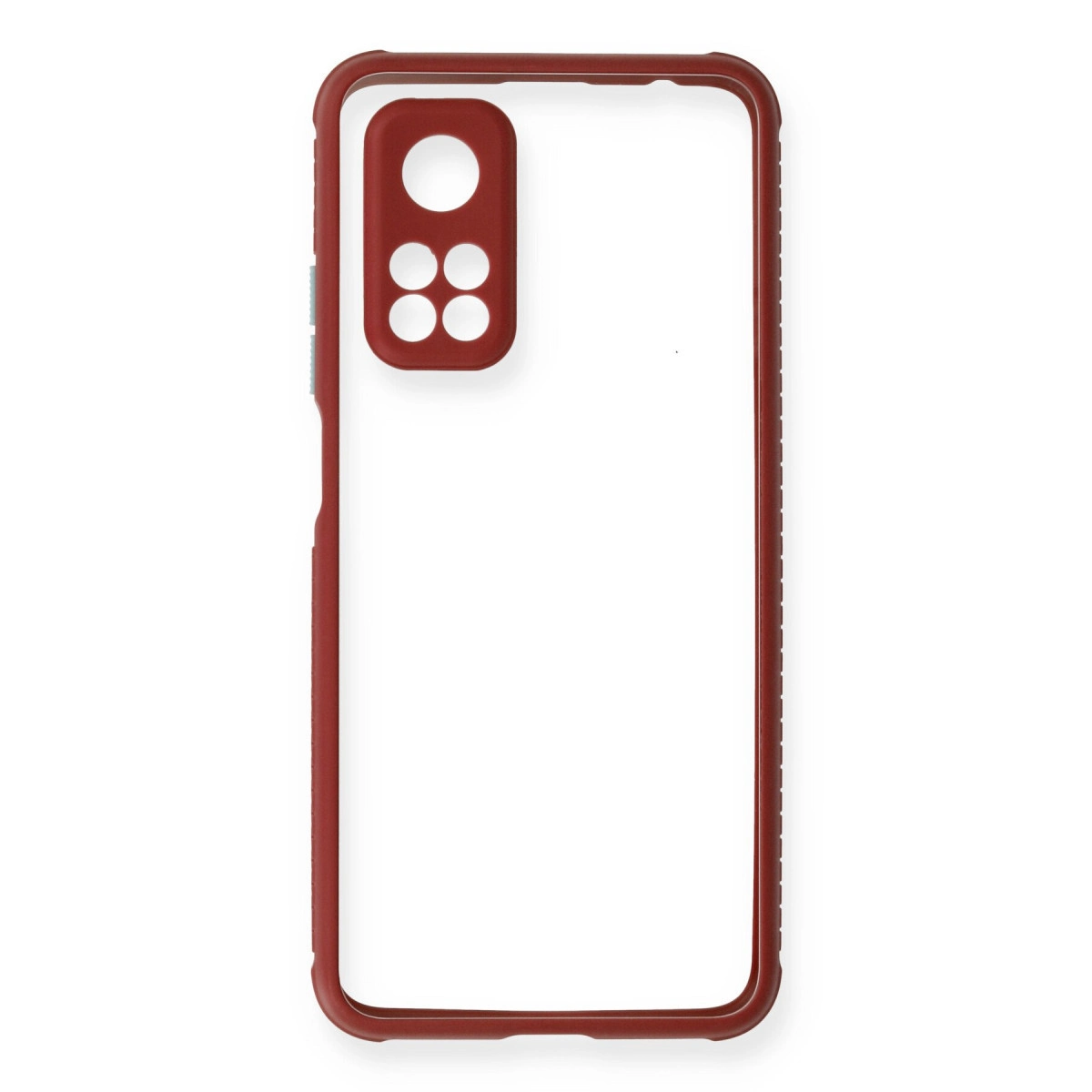 Kamera ve düğmeler için kesikleri olan kırmızı telefon kılıfı.