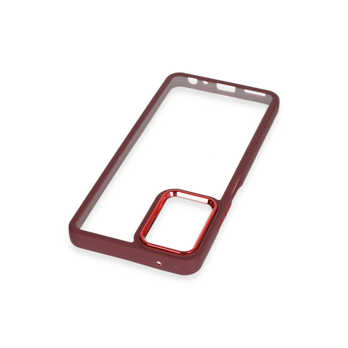 Parlak kırmızı kamera vurgulu bordo telefon kılıfı çerçevesi.