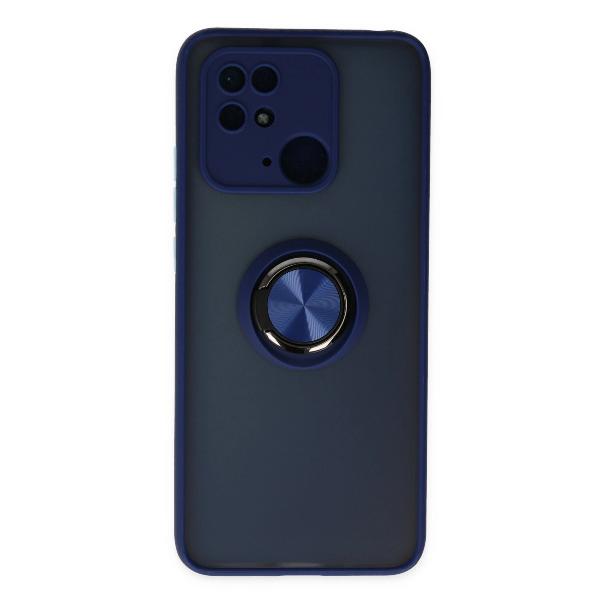 Halka tutuculu ve kamera modüllü lacivert telefon kılıfı.