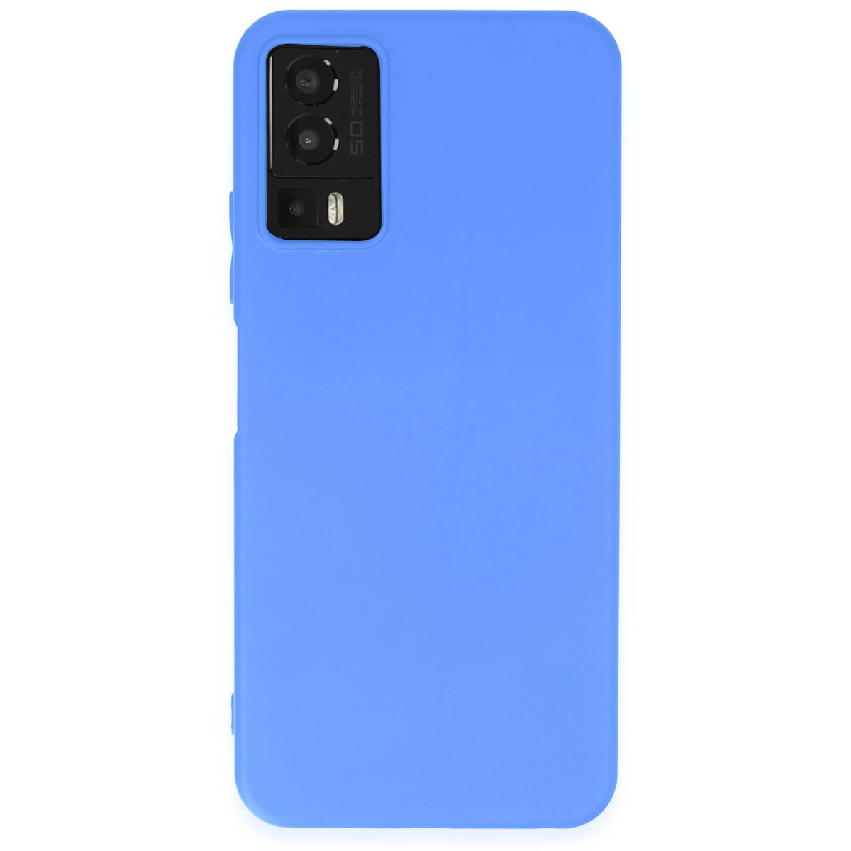 Arkada kamera modülü olan açık mavi telefon kılıfı.