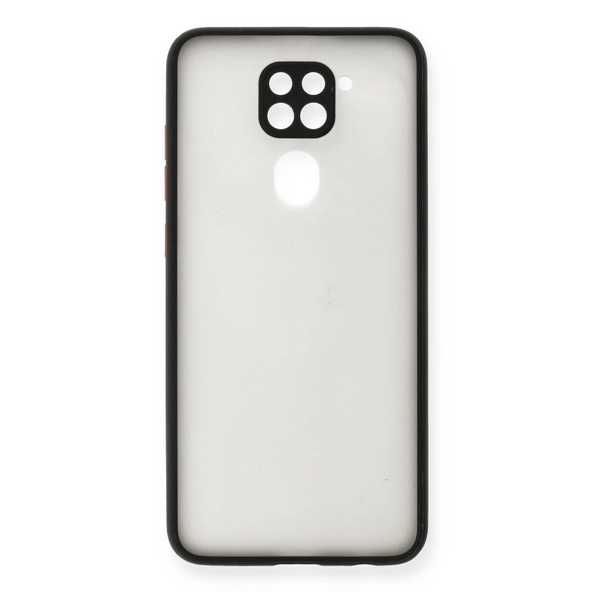 Siyah kenarlı ve kamera kesimli şeffaf telefon kılıfı.