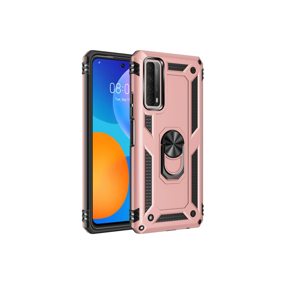 NEWFACE Huawei P Smart 2021 Uyumlu Sofya Yüzüklü Silikon Kapak Telefon Kılıfı Rose