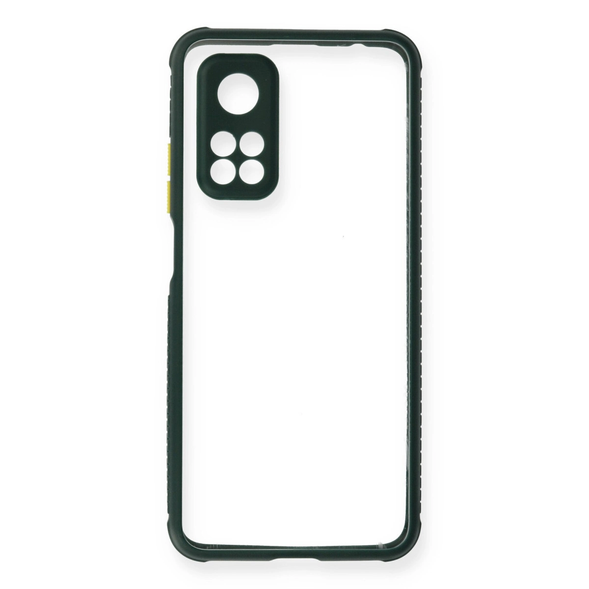 Siyah çerçeveli ve kamera kesimli şeffaf telefon kılıfı.