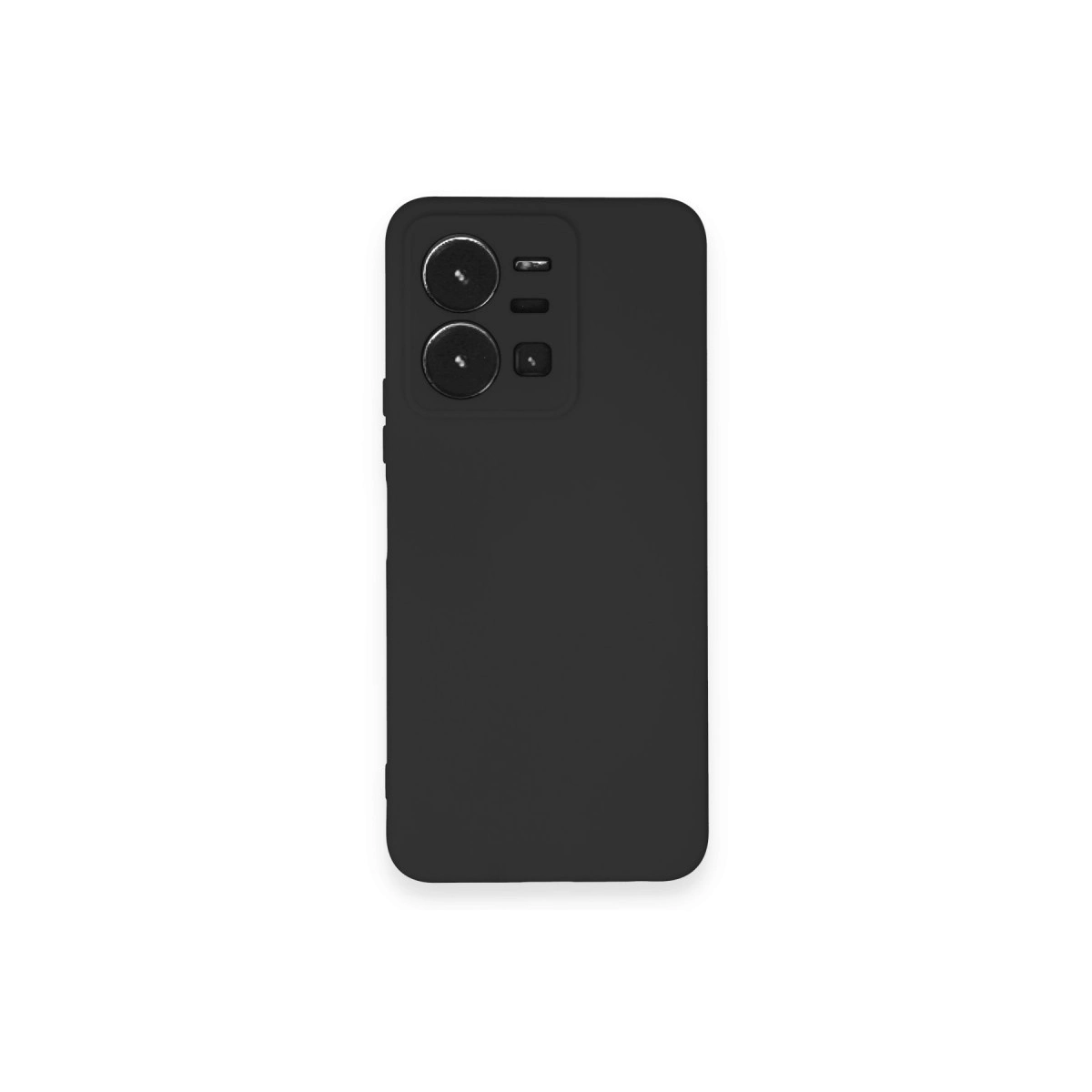 Arkada üçlü kamera kurulumuna sahip siyah akıllı telefon kılıfı.