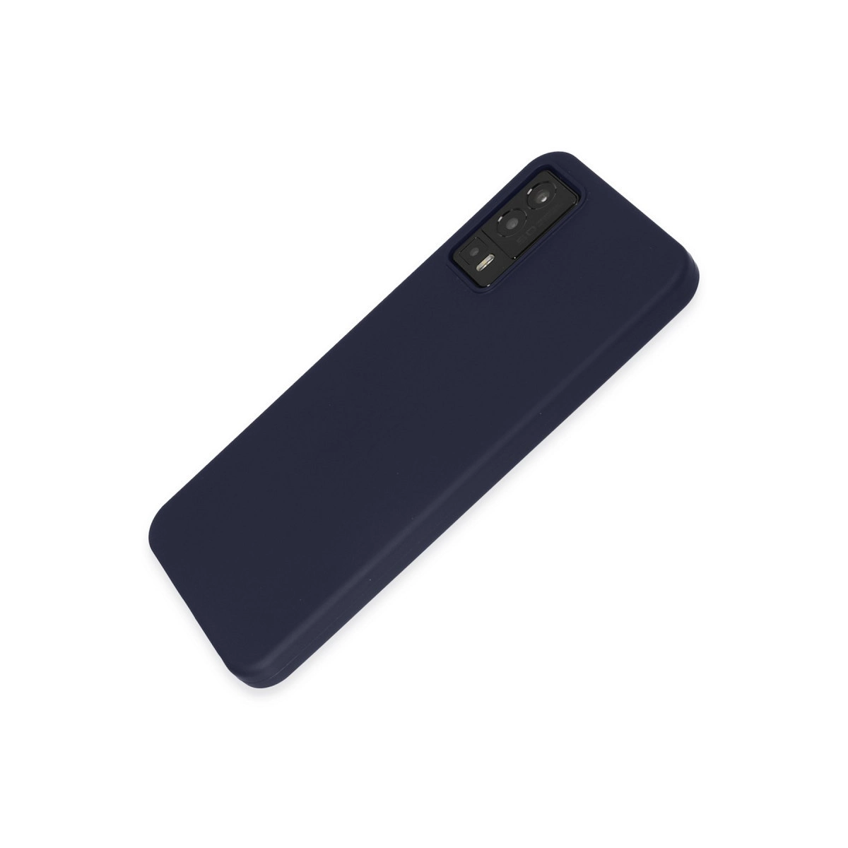 Beyaz zeminde üçlü kameraya sahip lacivert telefon kılıfı.