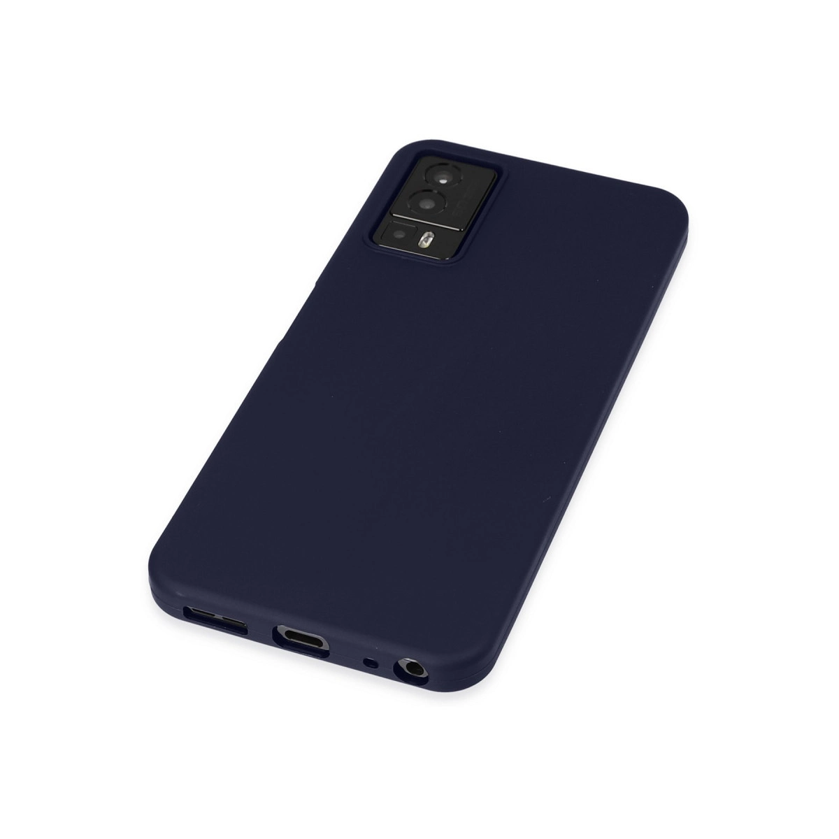 Kamera kesimli ve portlu koyu lacivert telefon kılıfı.