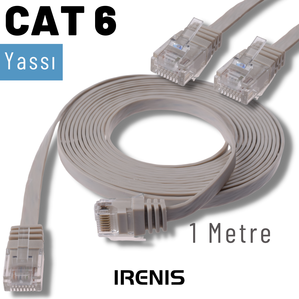 IRENIS 1 Metre CAT6 Kablo Yassı Ethernet Network Lan Ağ İnternet Kablosu