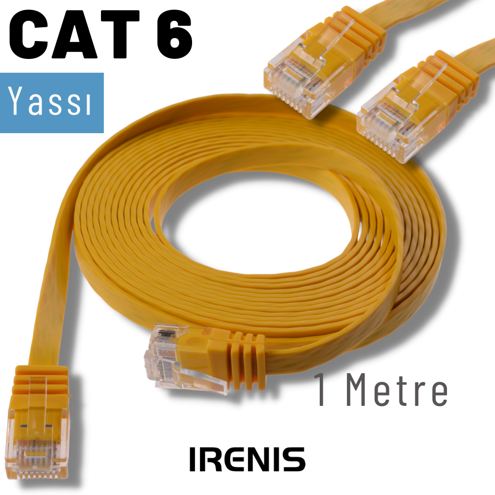 IRENIS 1 Metre CAT6 Kablo Yassı Ethernet Network Lan Ağ İnternet Kablosu