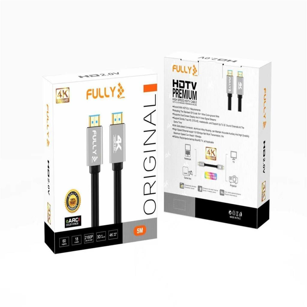 HDTV ve 4K HDMI kabloları içeren ambalaj, detaylı özellikler sunuyor.