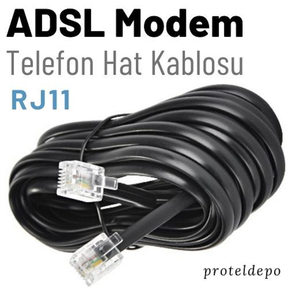 IRENIS ADSL VDSL Modem Kablosu, RJ11 Kablo, Köken  10 Metre Telefon Kablosu Siyah