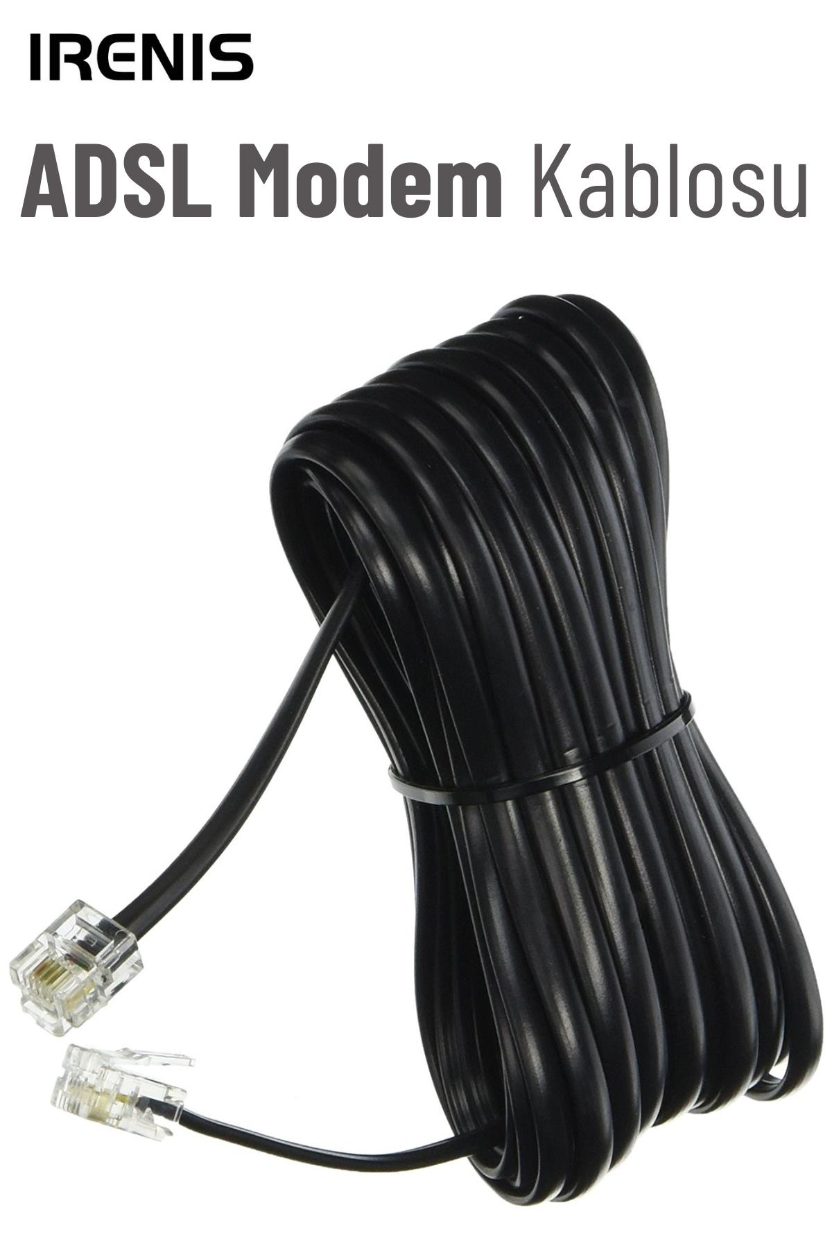 IRENIS ADSL VDSL Modem Kablosu RJ11 Kablo Köken 3  Metre Telefon Kablosu Siyah