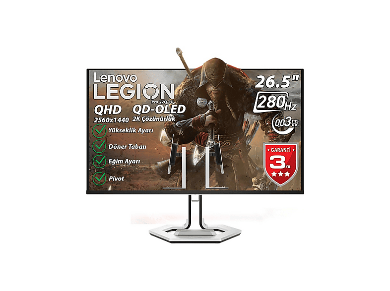 LENOVO Legion Pro 27Q-100.03 MS (Gtog) (2xHDMI-DP) AMD Freesync Premium Pro 2K 2560X1440 26,5 inç QHD 0,03 ms Gaming Monitör Beyaz