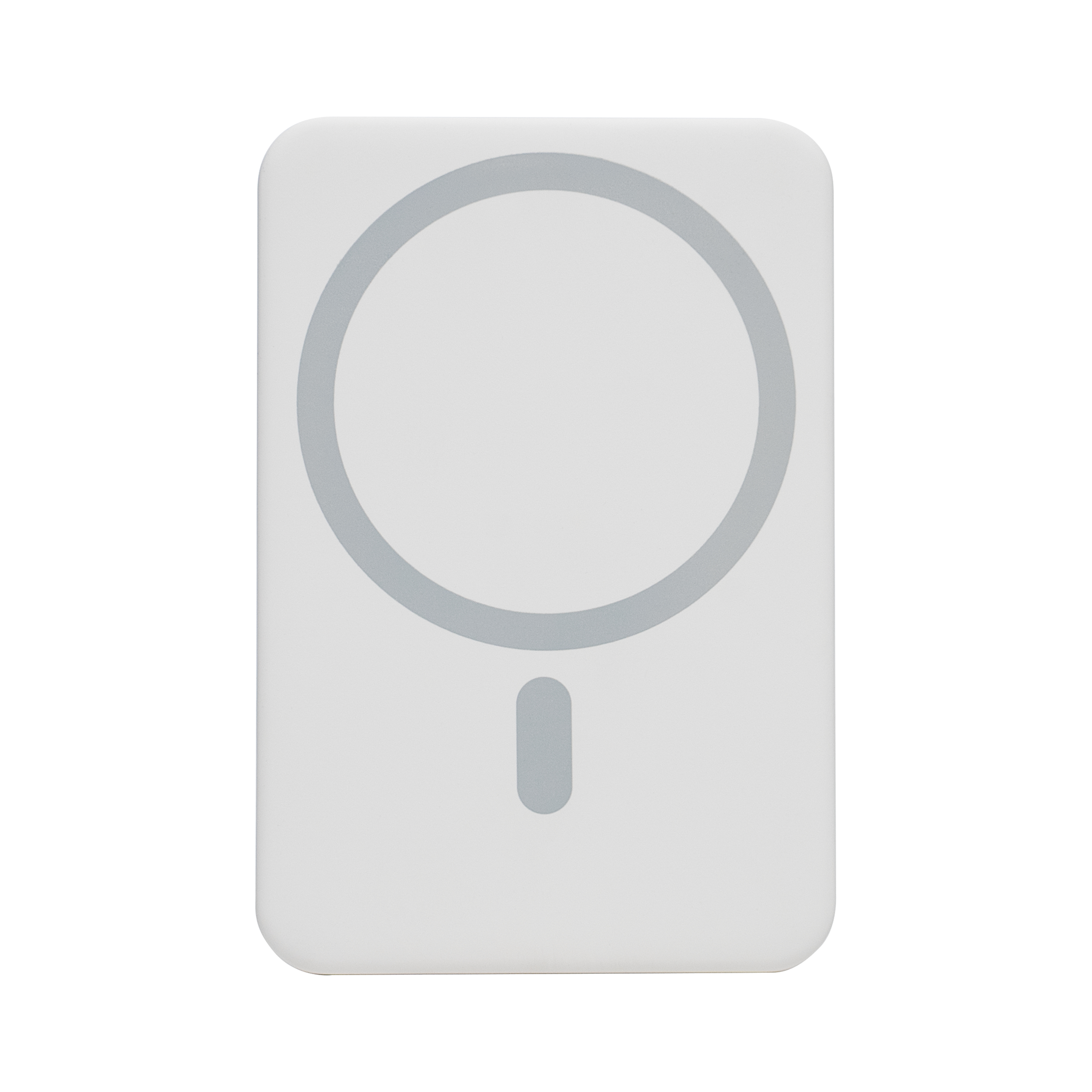 Witte MagSafe oplader met grijs cirkel- en streepmotief.