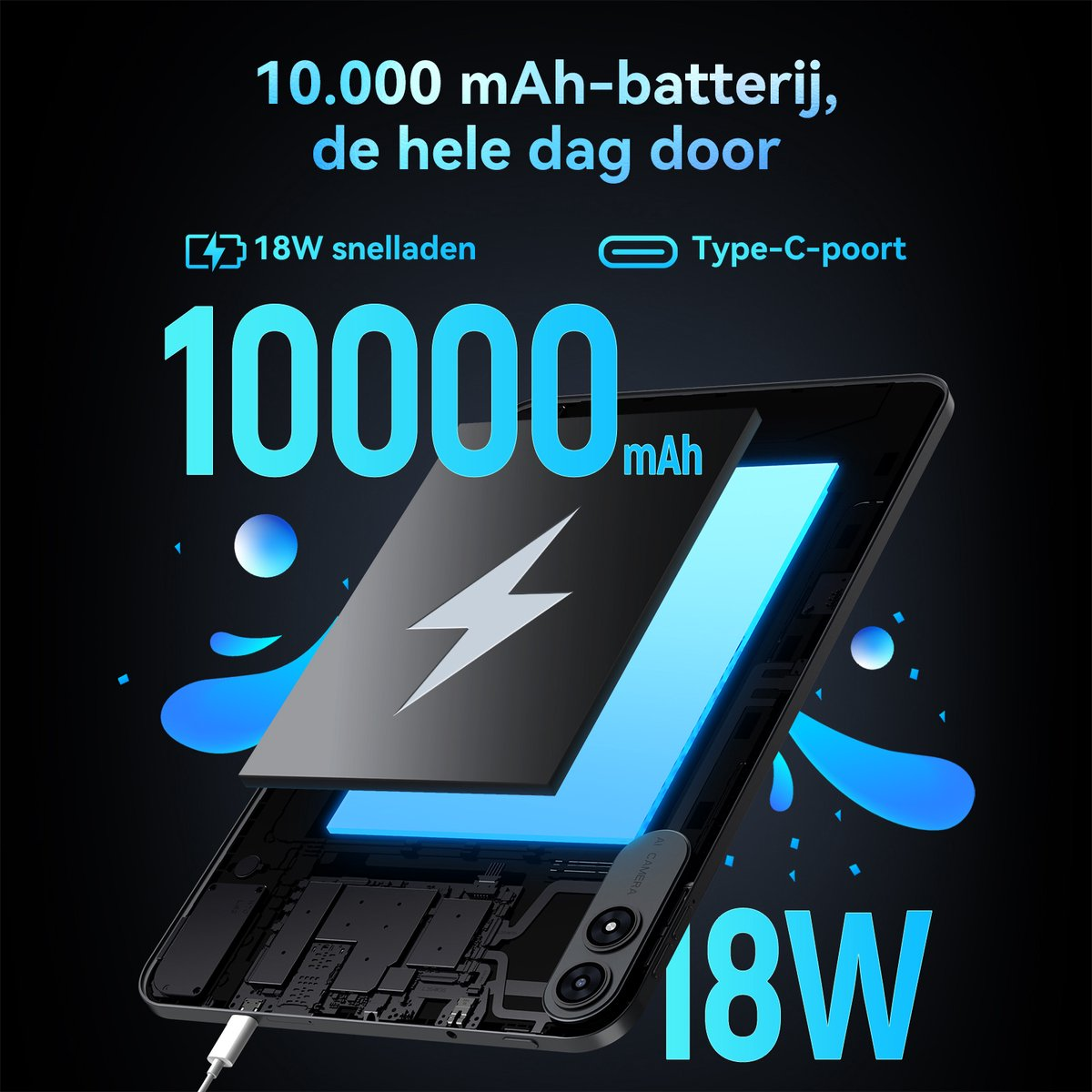 Een smartphone met 10.000 mAh batterij, 18W snelladen en Type-C poort.