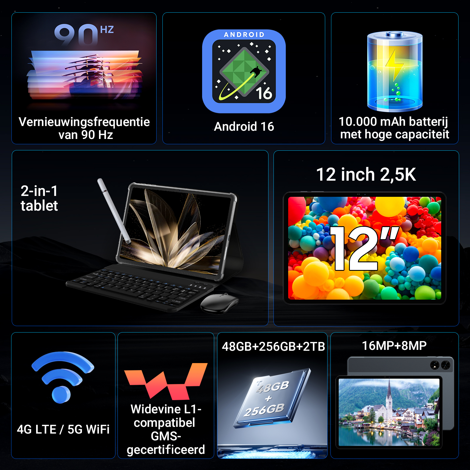 Een tablet met 90Hz, Android 16, 10.000 mAh batterij, 12 inch 2,5K.