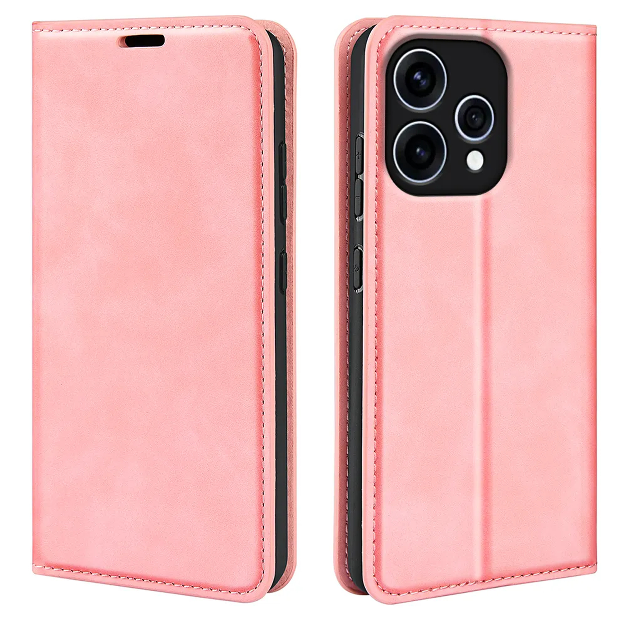 Een roze telefoonhoesje met een camerauitsparing aan de achterkant.