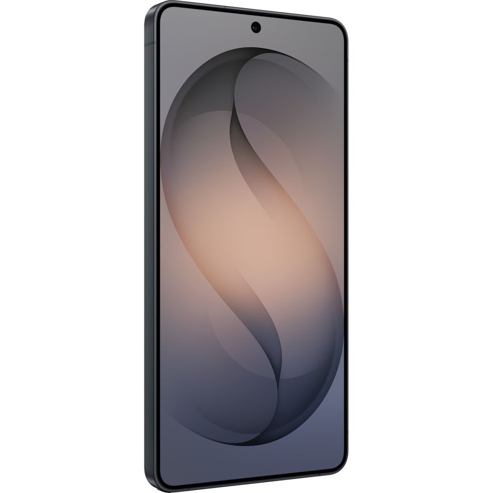 Czarny smartfon wyświetla abstrakcyjną tapetę na ekranie.