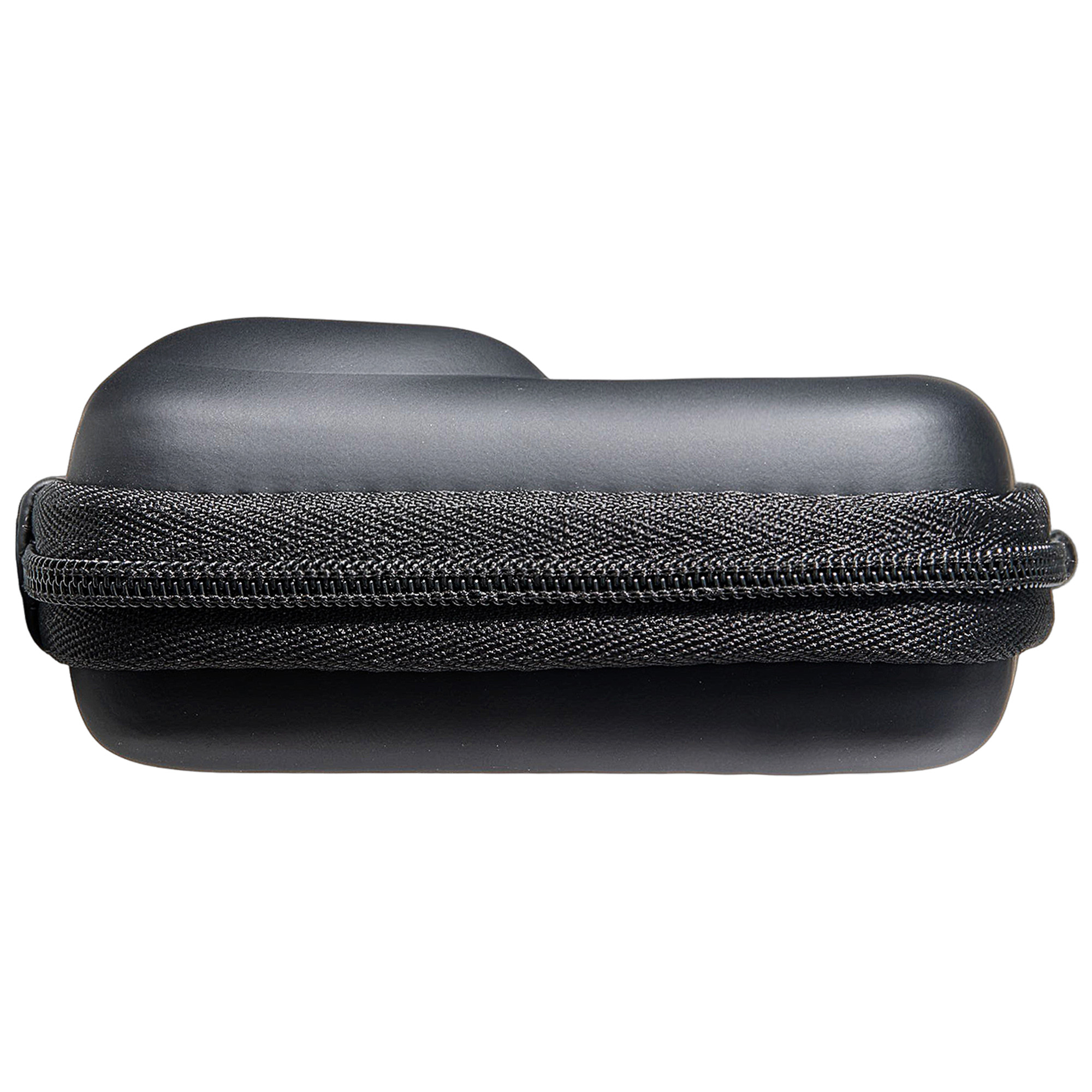 Czarny, prostokątny futerał z zamkiem błyskawicznym, leżący na białym tle.