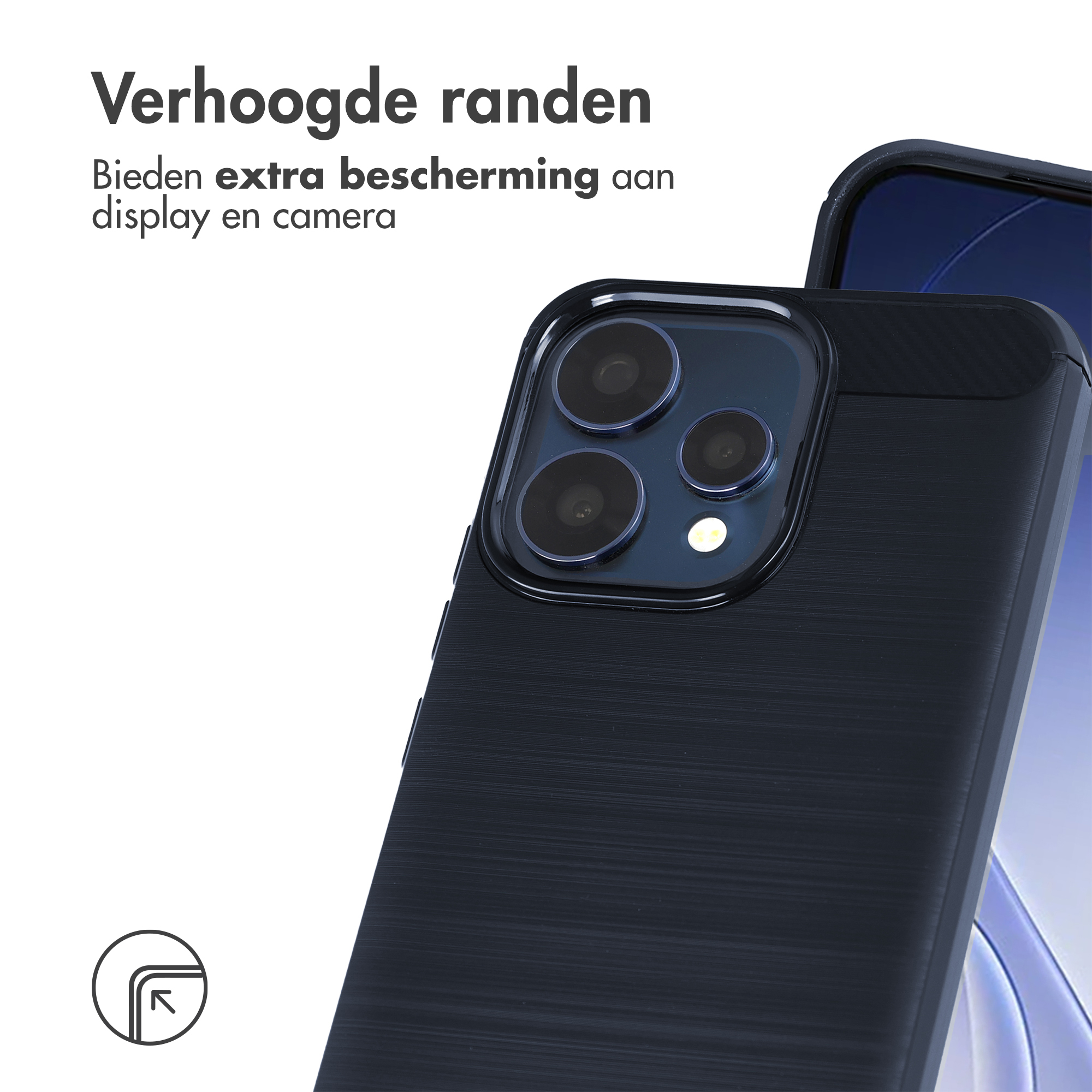 Coque de téléphone noire avec bords surélevés pour protéger écran et appareil photo.