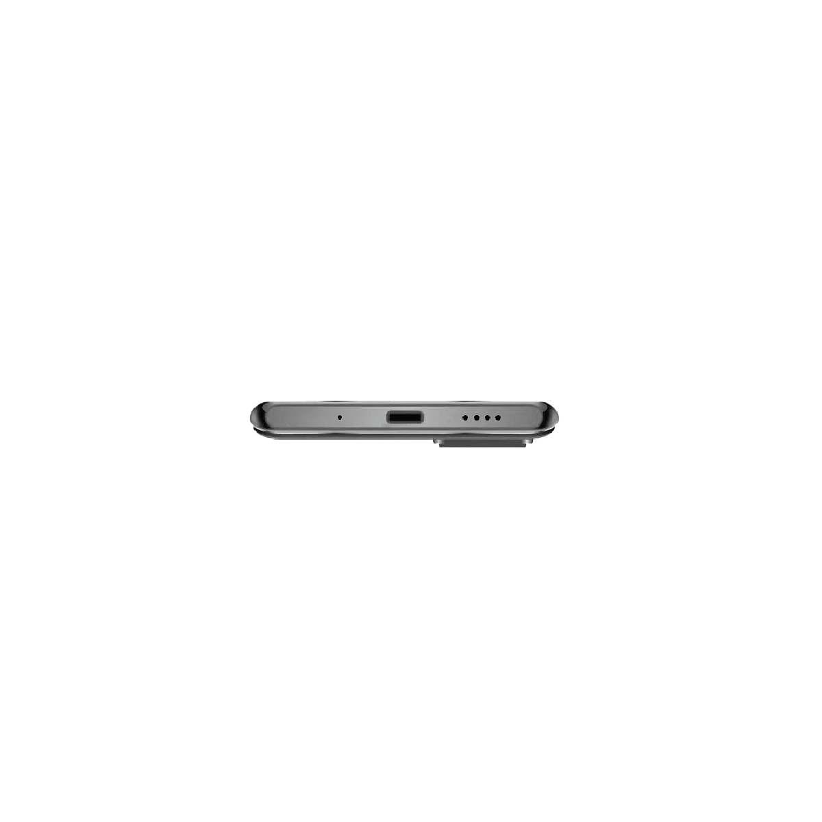 USB-C bağlantı noktası ve hoparlör ızgaralarına sahip gri akıllı telefonun yan görünümü.