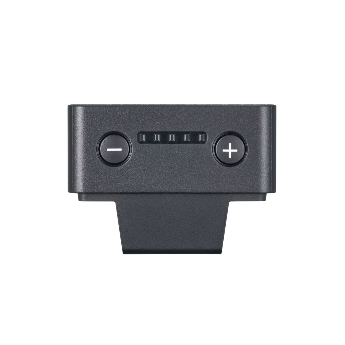 Dark gray battery with minus and plus symbols and five charge indicators.