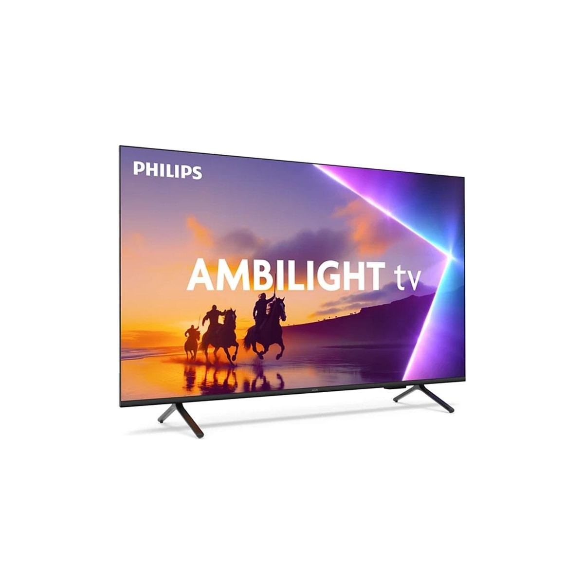 Philips Ambilight TV, plajda atlı insanları gösteren gün batımı sahnesi sunar.