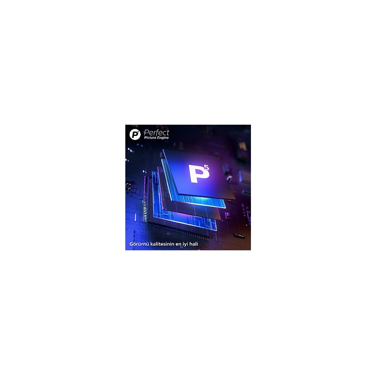 İşlemci devreleri üzerinde parlayan 'P5' logosunu içeren soyut.
