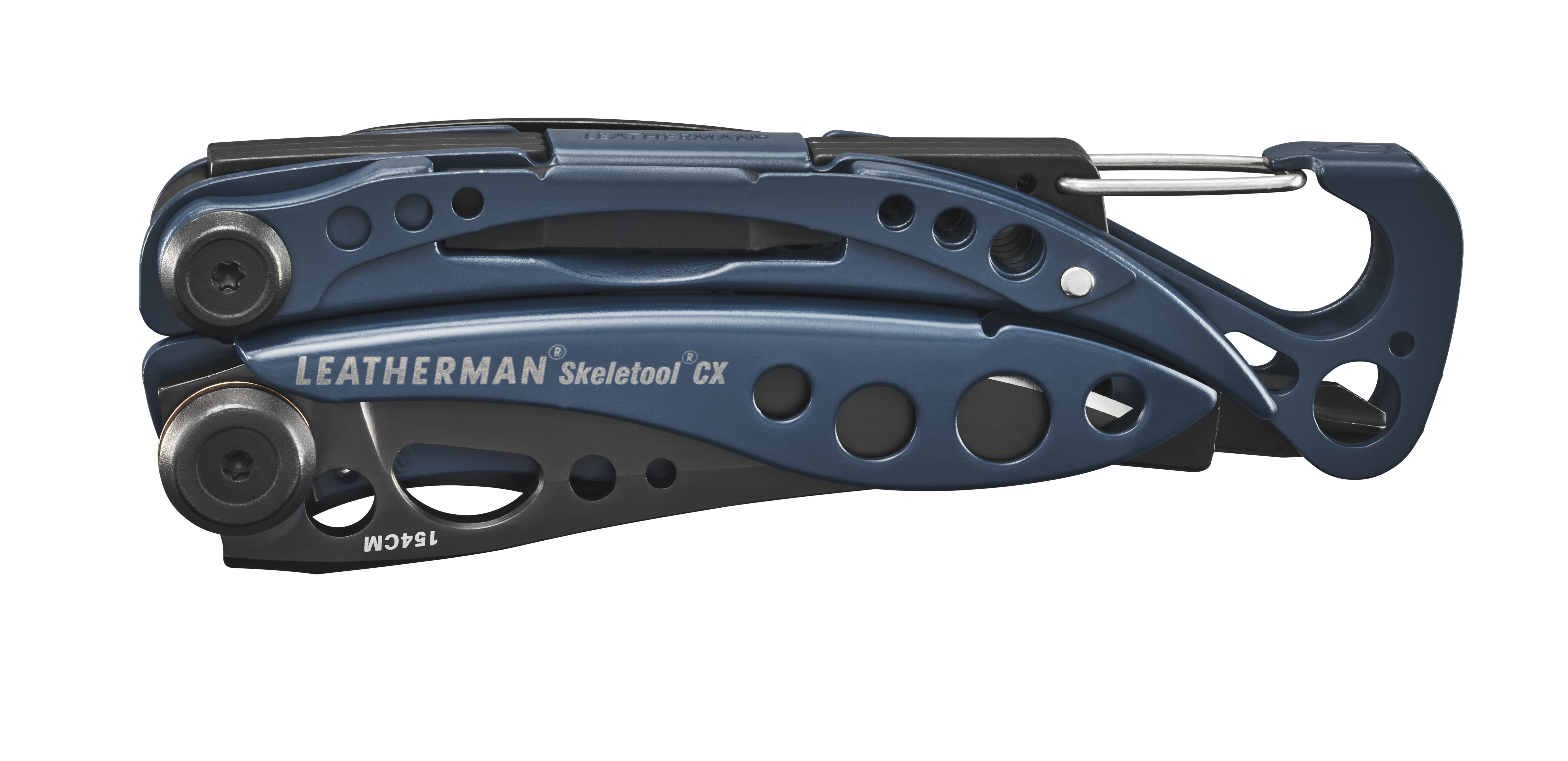 Ein geschlossenes blaues Multitool mit silbernem Clip und schwarzen Akzenten.