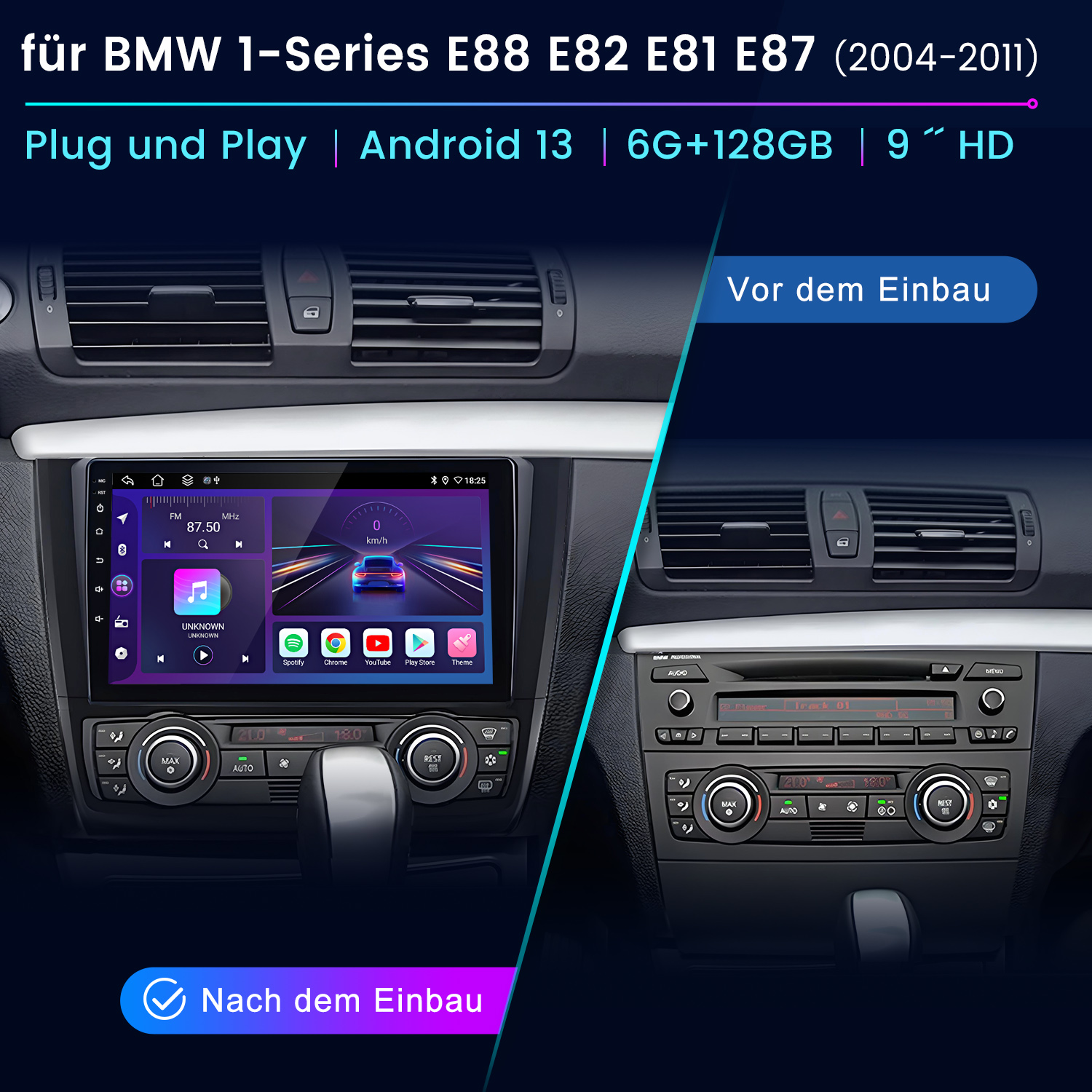 Vergleich eines BMW 1er mit altem und neuem Infotainmentsystem.