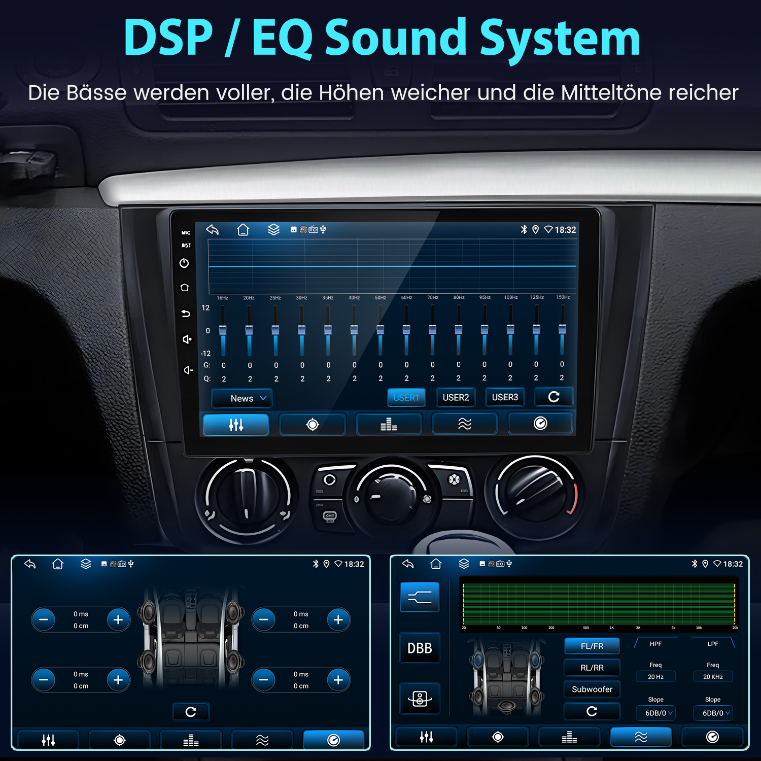 Auto-Display mit Equalizer- und Klangeinstellungen, 3D-Soundkarte.