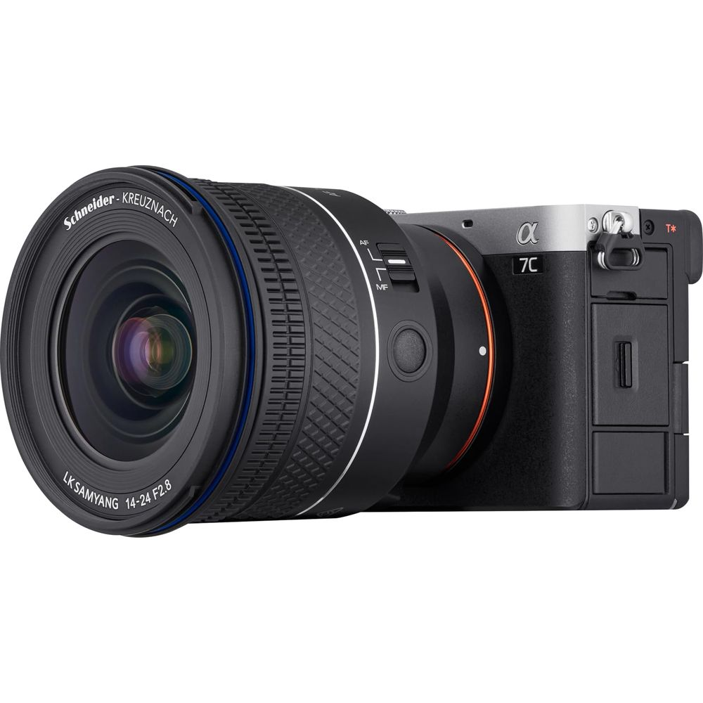 A Sony Alpha 7C camera with a Schneider-Kreuznach lens attached.