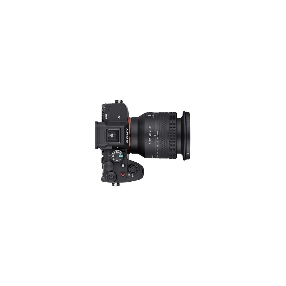 A Sony Alpha camera with a Tamron 14-24mm lens, white background.