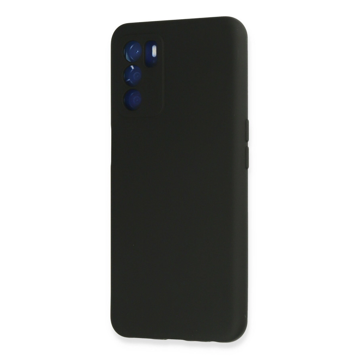 Mat bitişli, üçlü kamera kesimli siyah telefon kılıfı.