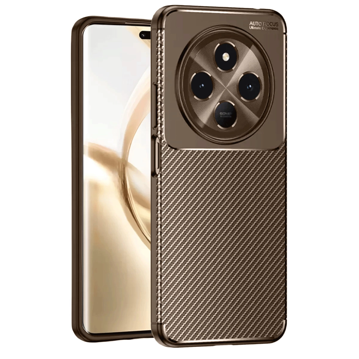 NEWFACE Tecno Spark 30c Uyumlu Auto Focus Karbon Kapak Telefon Kılıfı Kahverengi