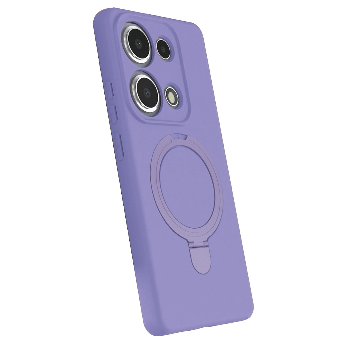 Halka tutuculu ve kamera kesimli mor telefon kılıfı.
