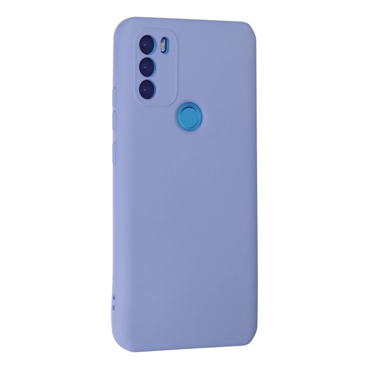 Üçlü kamera ve parmak izi sensörlü açık mor telefon kılıfı.