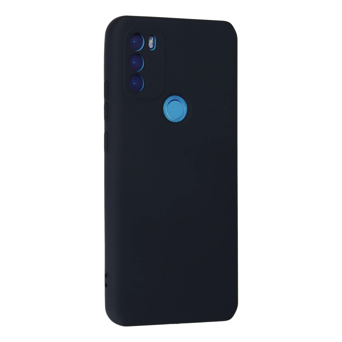 Üçlü kamera ve mavi parmak izi sensörlü lacivert telefon kılıfı.