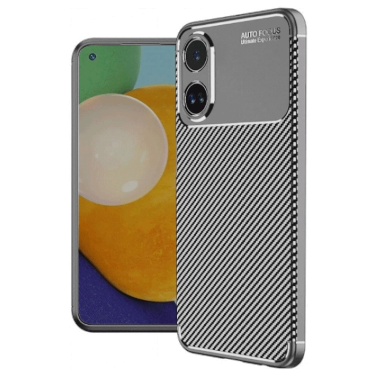 Karbon fiber kılıflı ve çift arka kameralı akıllı telefon.