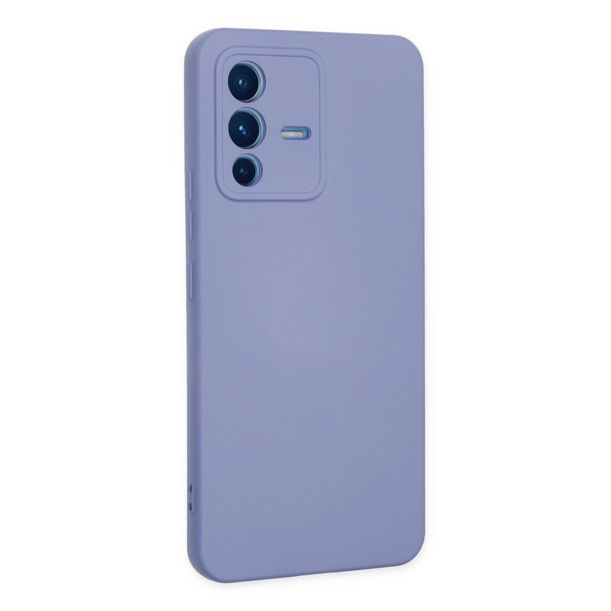Arkada üçlü kamera kurulumuna sahip mor telefon kılıfı.