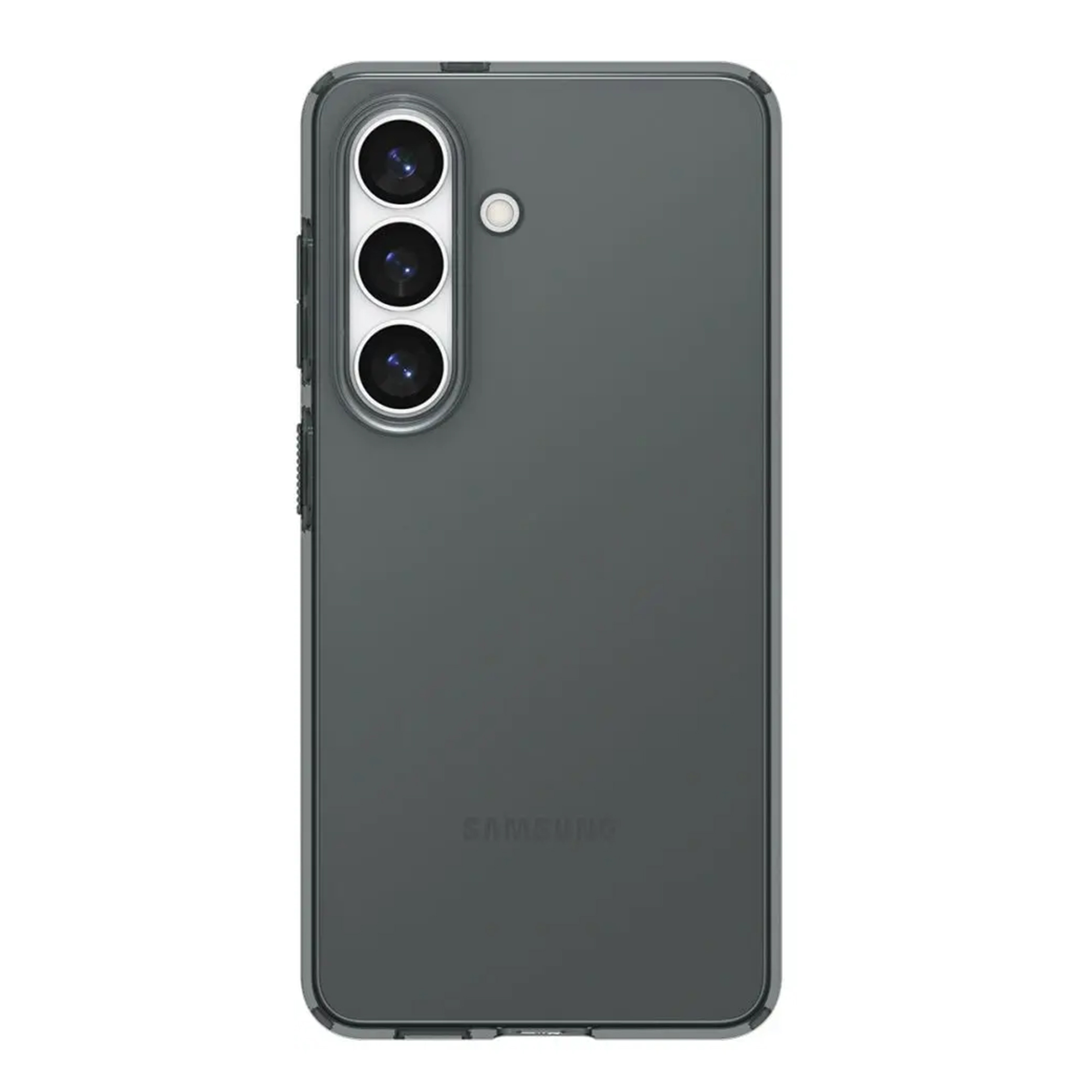 Arrière d'un smartphone Samsung sombre avec trois appareils photo et un flash.