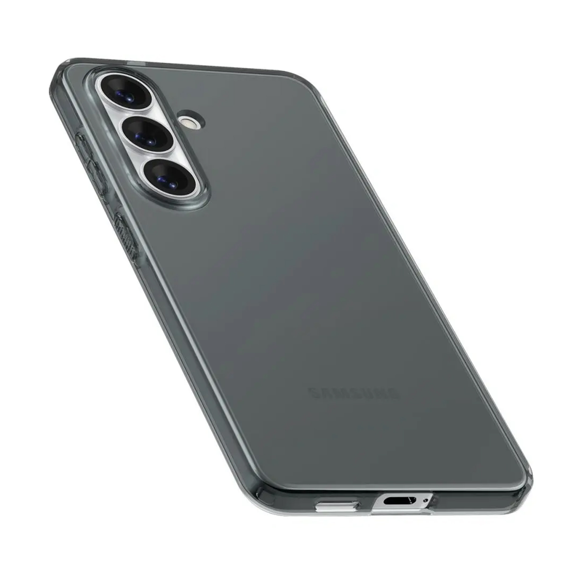Une coque de téléphone transparente avec trois caméras au dos.