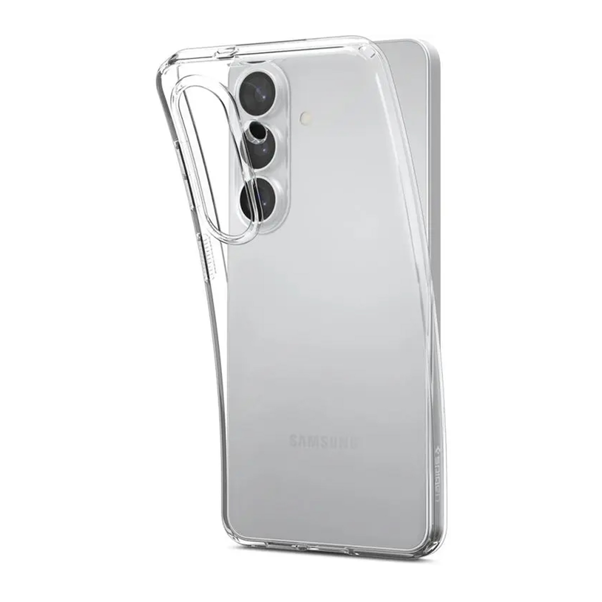 Coque de téléphone transparente montrant trois objectifs de caméra.