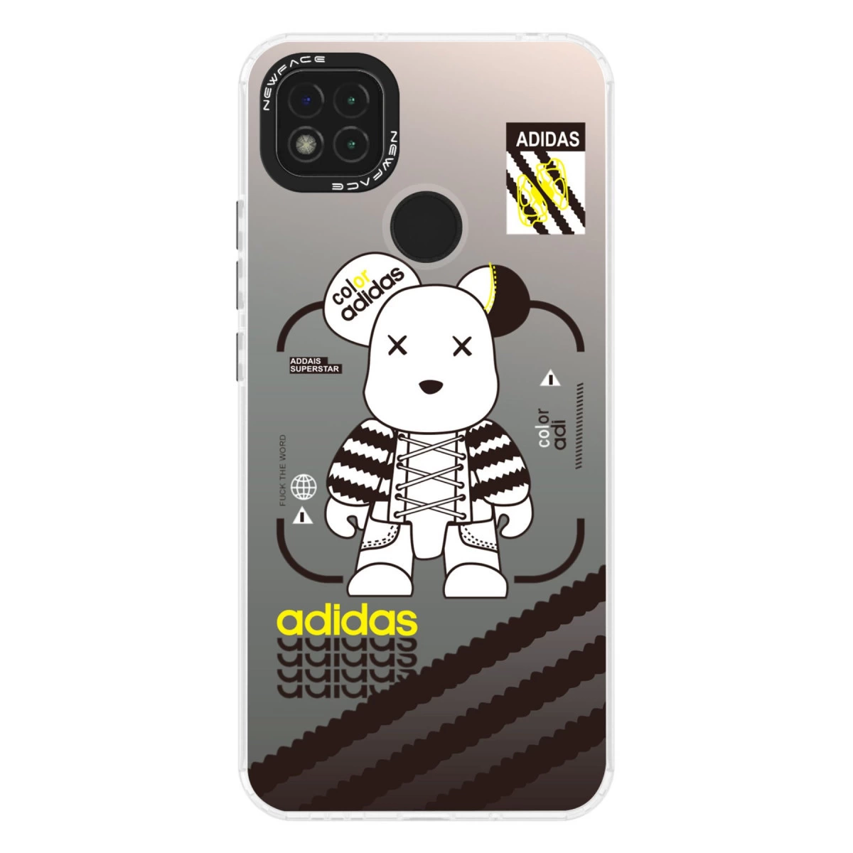 Beyaz ayıcık tasarımlı ve Adidas logolu telefon kılıfı.