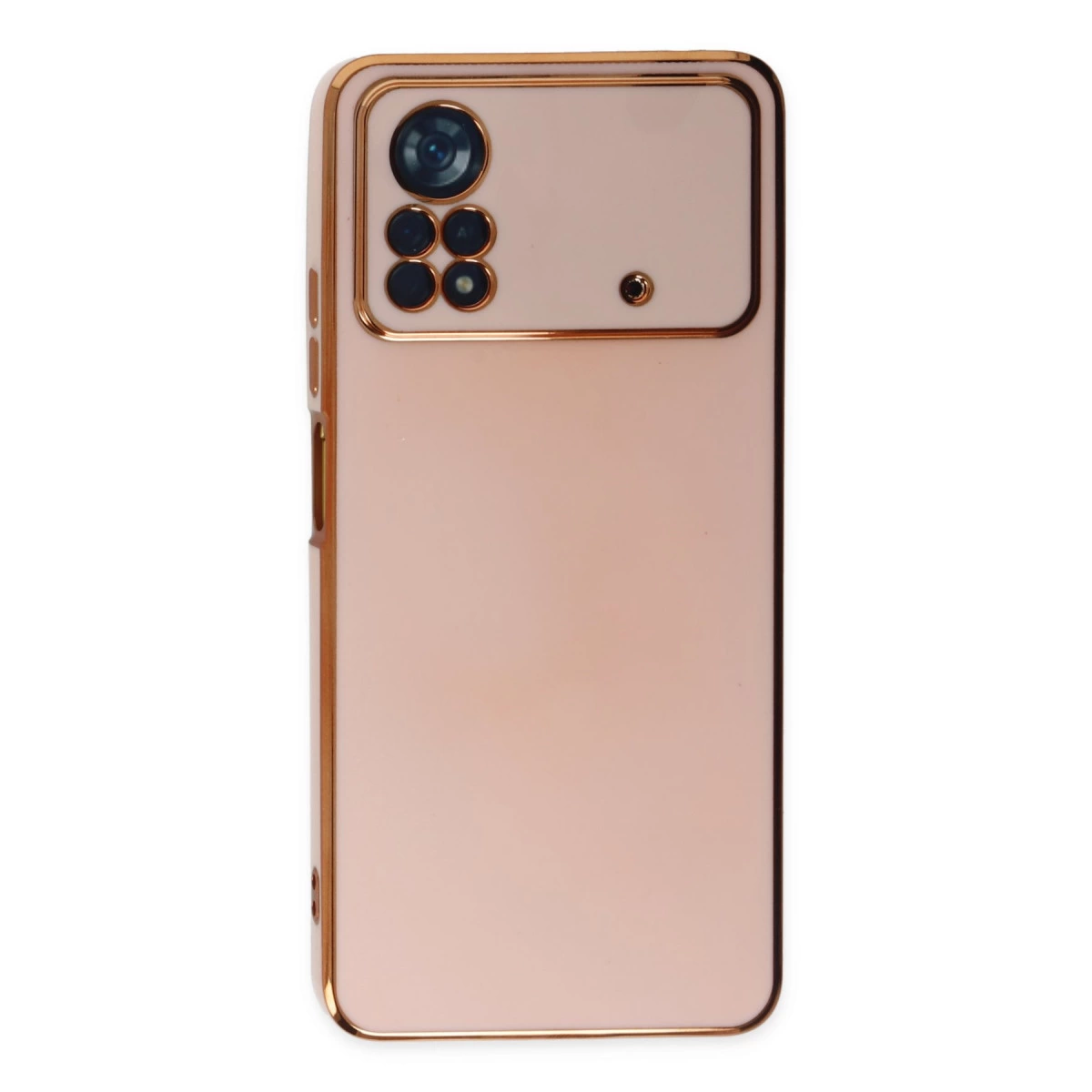 Altın çerçeveli ve lensli gül altın rengi akıllı telefonun arkası.