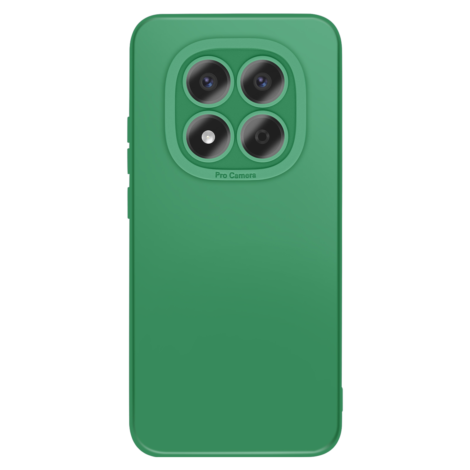 Coque de téléphone verte avec quatre caméras et "Pro Camera".