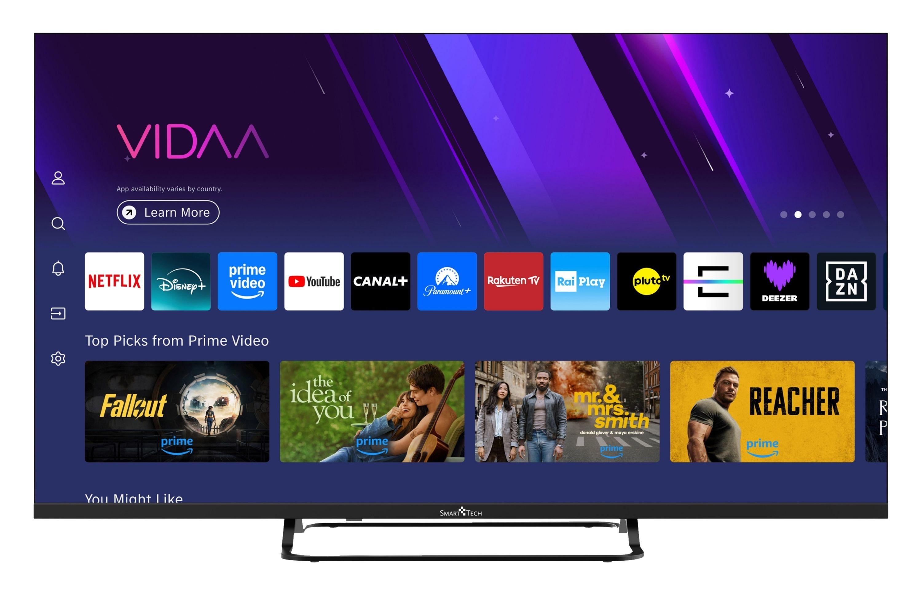 VIDAA Smart TV-Startbildschirm mit App-Icons wie Netflix, Disney+ und Prime Video.
