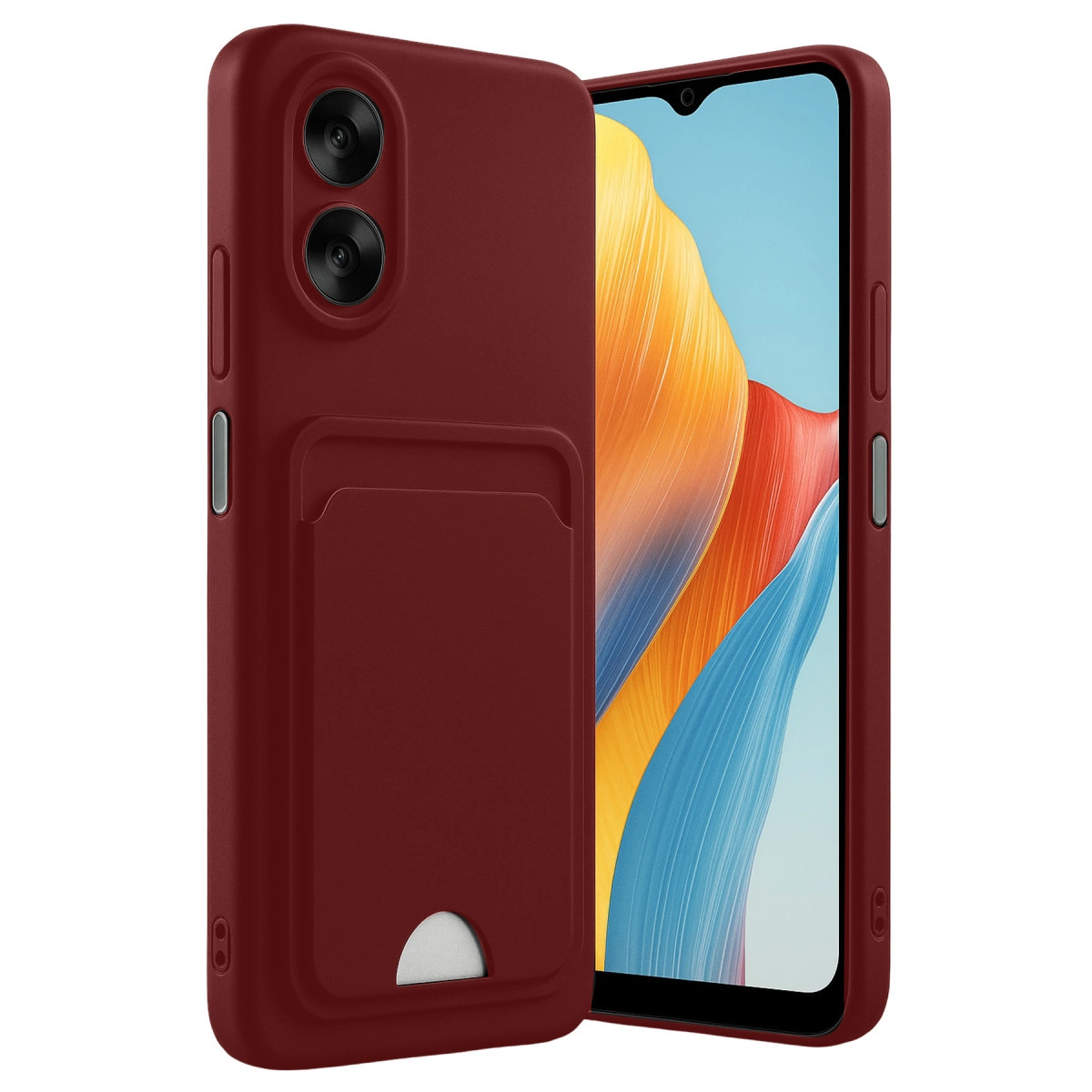 Kartsız ve iki kameralı kırmızı telefon kılıfı.