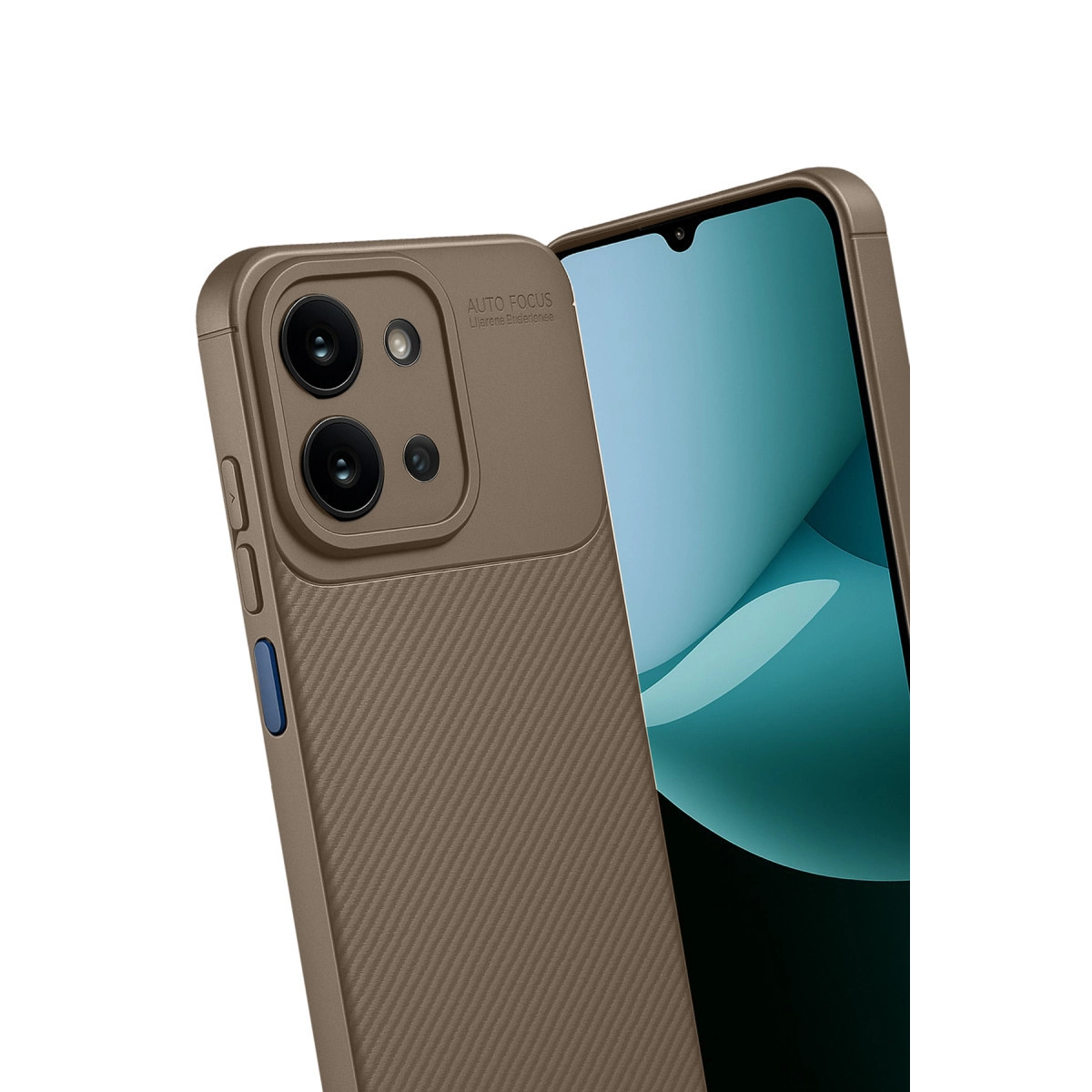 Kamera oyuntulu, fitilli kahverengi telefon kılıfı.